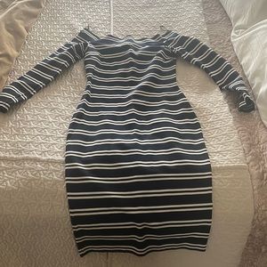 Bec and Bridge Ahoy off the shoulder fitted dress.